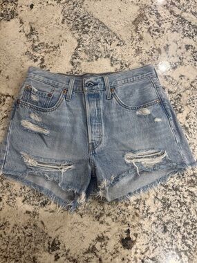Levi 501 Distressed Light Blue Denim Women's Shorts